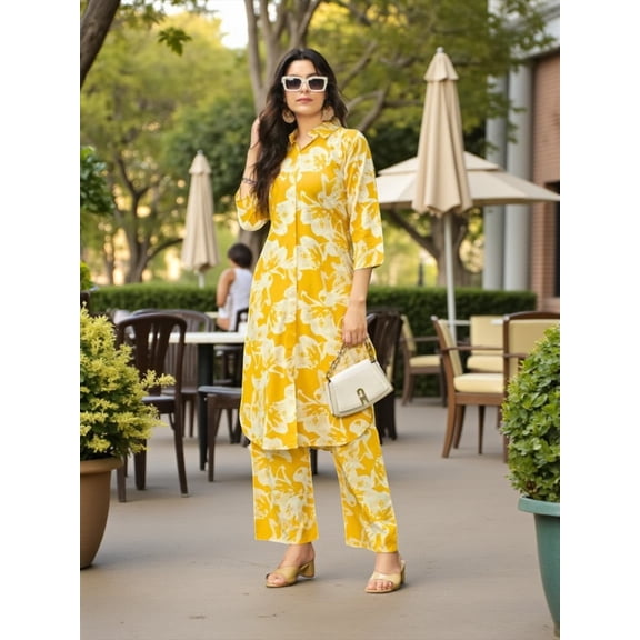 Rayon Print Traditional Two Piece Kurti Set, Cultural Wear for Women