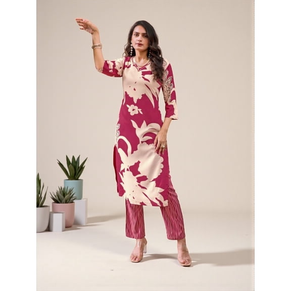 Rayon Print Traditional Two Piece Kurti Set, Cultural Wear for Women