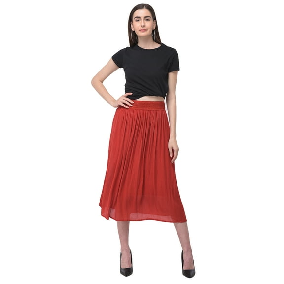 Rayon Womens Skirts Gauze High Waist Skirt for Women Solid Midi Skirt for Ladies Long Knee Length Girls Fashion Online By Oussum