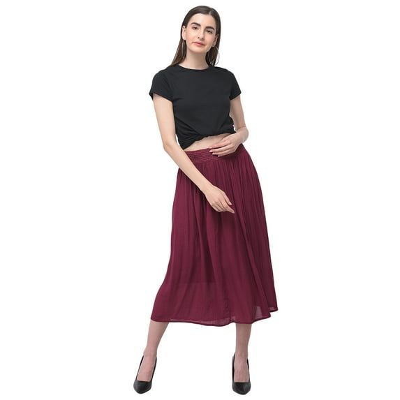 Rayon Womens Skirts Gauze High Waist Skirt for Women Solid Midi Skirt for Ladies Long Knee Length Girls Fashion Online By Oussum