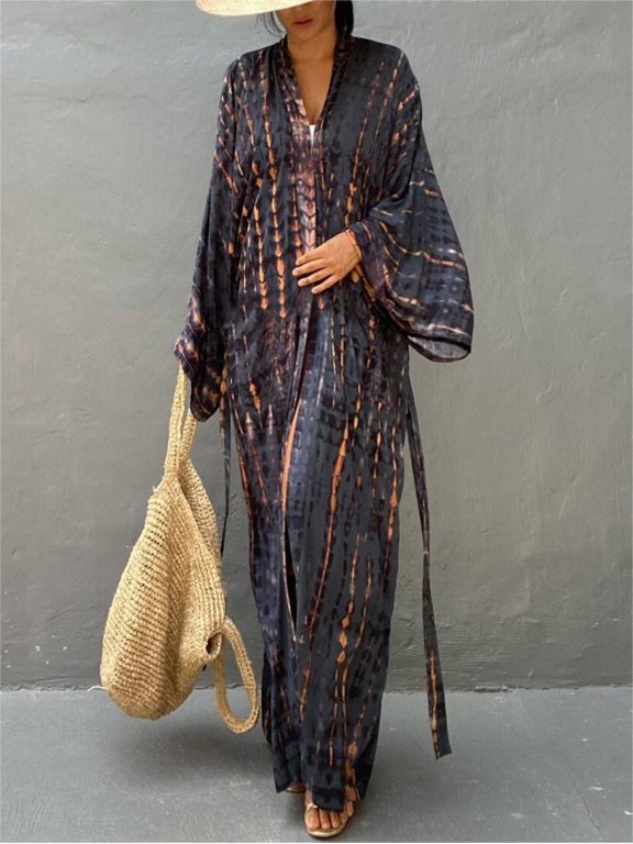 Rayon printed cardigan bikini cover-up loose-fitting sun protection beach jacket cardigan