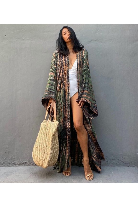 Rayon printed cardigan bikini cover-up loose-fitting sun protection beach jacket cardigan