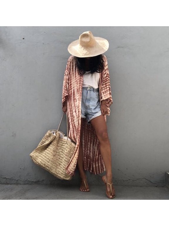 Rayon printed cardigan bikini cover-up loose-fitting sun protection beach jacket cardigan