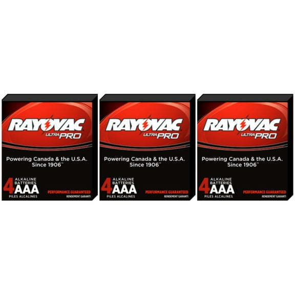 Rayovac Alkaline UltraPro AAA Batteries - 3 Boxes of 4 + FREE SHIPPING