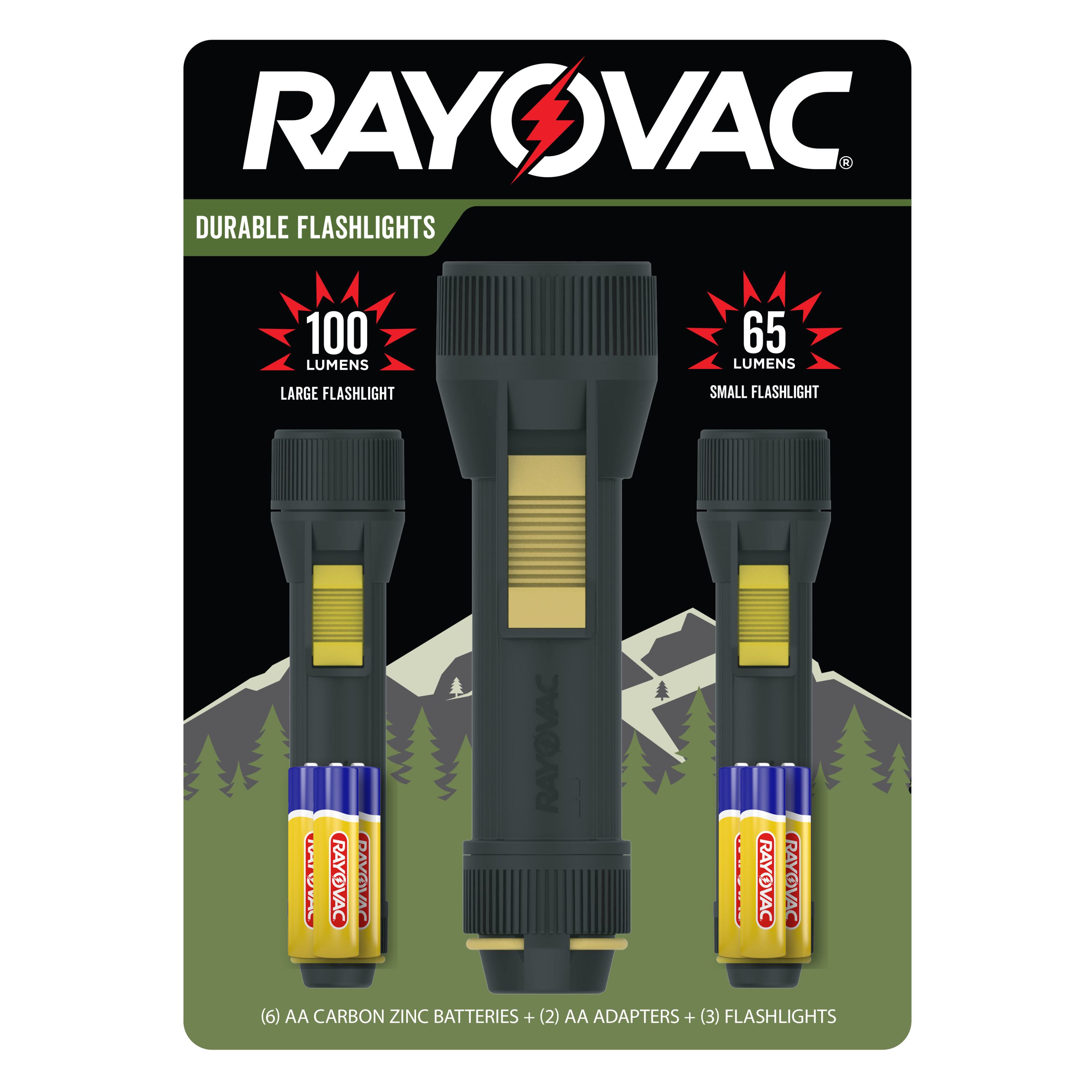 Rayovac Camping LED Bulb Flashlights, 100 & 65 Lumens, 3-Pack, AA Size Batteries Included - image 1 of 7
