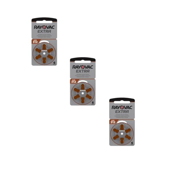Rayovac Extra Hearing aid Batteries Size 312, Long-Lasting Mercury-Free zinc-air Hearing aid Batteries - 1.45v. (18 pieces Batteries)