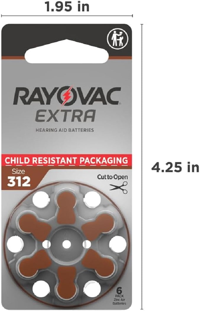 Rayovac Extra Type 312 Hearing Aid Batteries Zinc Air P312 PR41 ZL3 Pack of 60