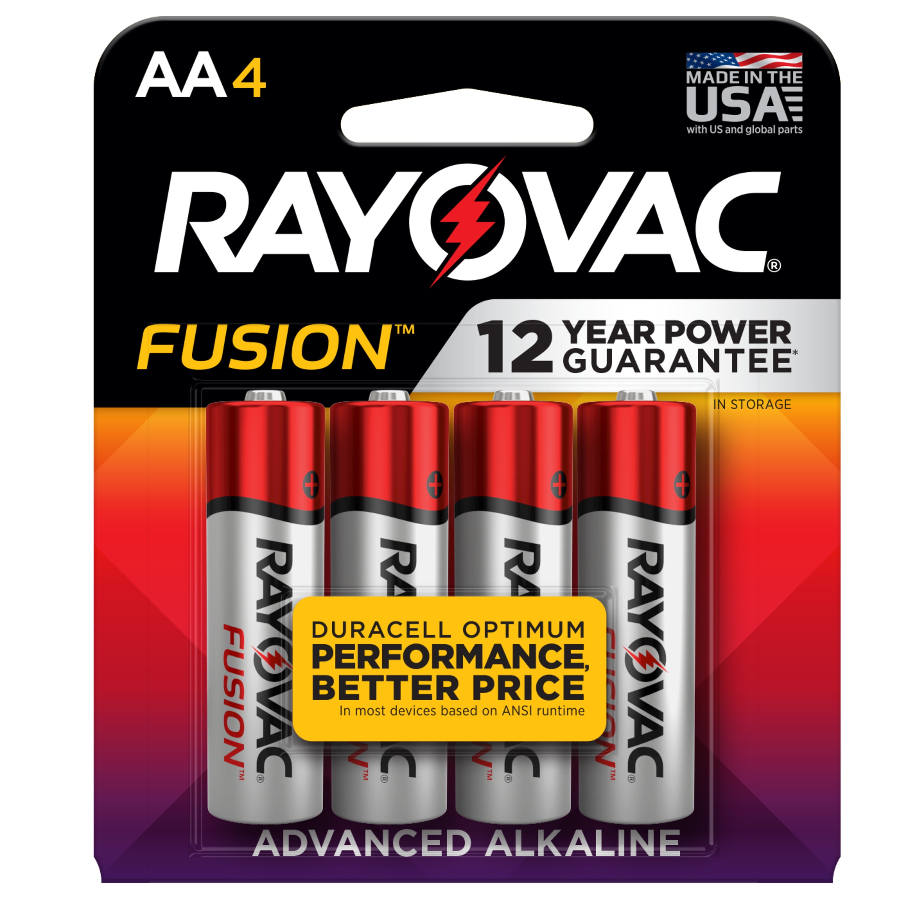 Rayovac Fusion AA Batteries (4 Pack), Double A Alkaline Batteries
