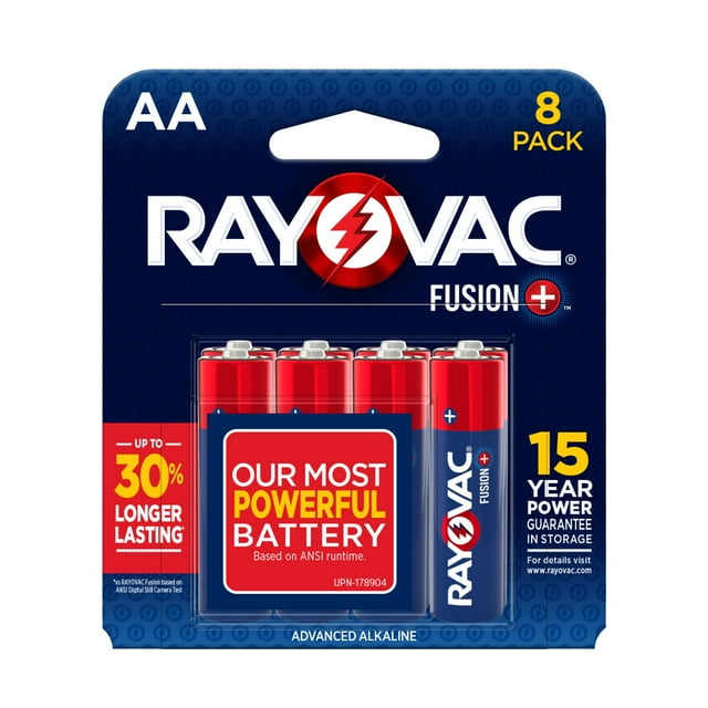 Rayovac Fusion AA Batteries (8 Pack), Double A Alkaline Batteries