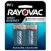 Rayovac High Energy 9V Batteries (2 Pack), Alkaline 9 Volt Batteries
