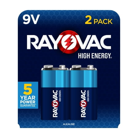 Rayovac High Energy 9V Batteries (2 Pack), Alkaline 9 Volt Batteries