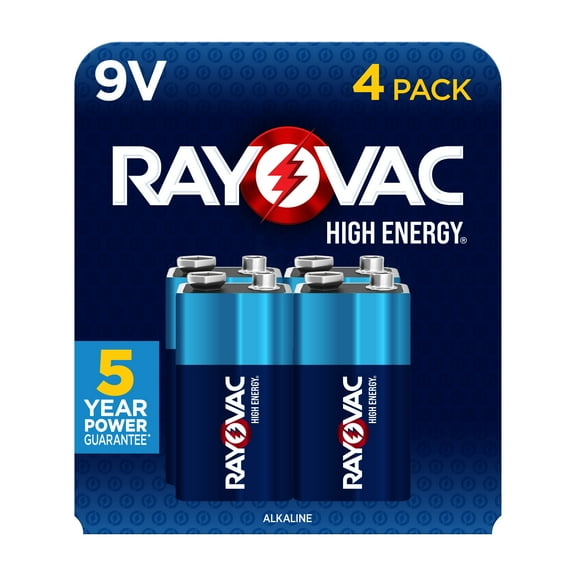 Rayovac High Energy 9V Batteries (4 Pack), Alkaline 9 Volt Batteries