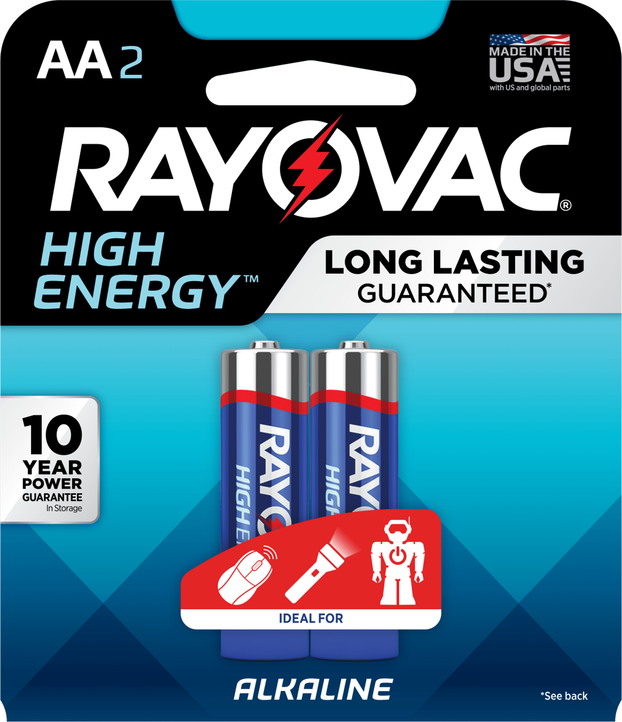 Rayovac High Energy Alkaline Batteries, Size AA Batteries, 2-Pack, 815-2K (Packaging may vary)