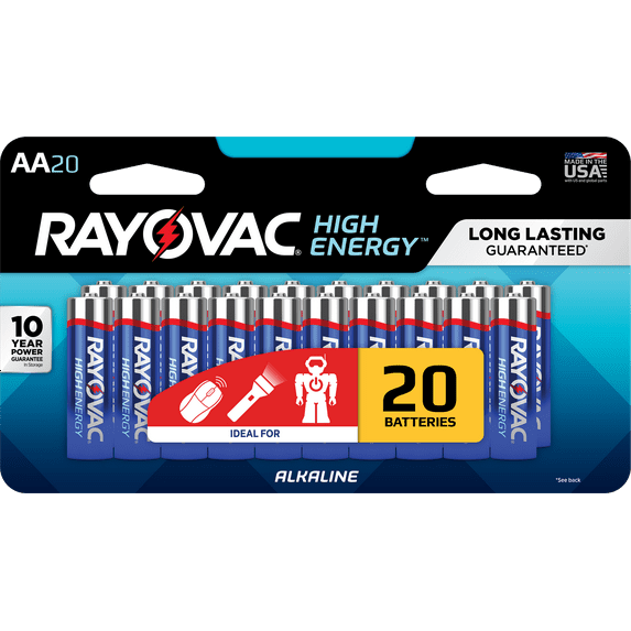 Rayovac High Energy Alkaline Batteries, Size AA Batteries, 20-Pack, 815-20LTK
