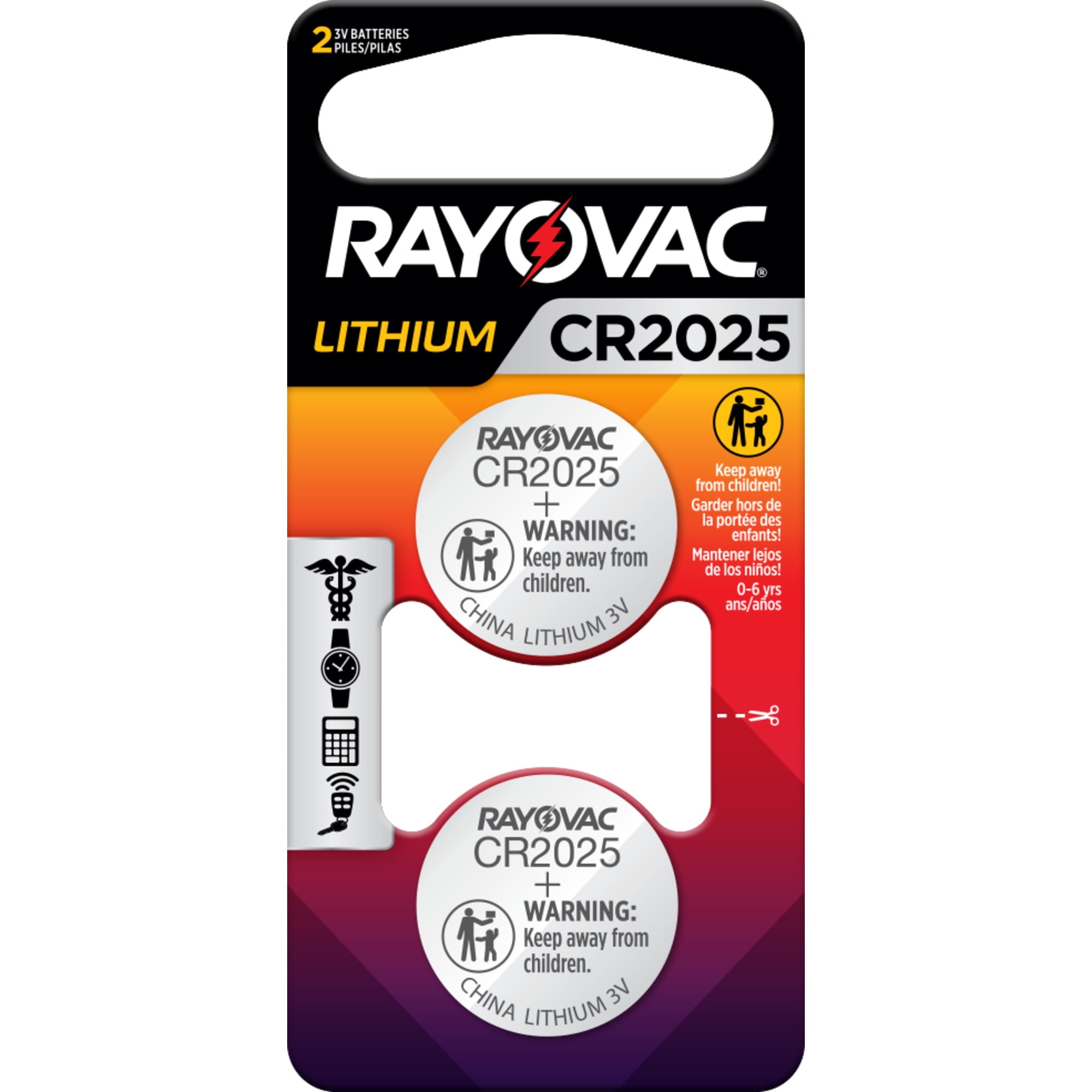 Rayovac CR2025 Coin Batteries (2 Pack), 2025 3V Lithium Batteries, Long-Lasting Power Compatible with Key Fobs, Watches and more