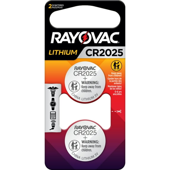 Rayovac CR2025 Coin Batteries (2 Pack), 2025 3V Lithium Batteries, Long-Lasting Power Compatible with Key Fobs, Watches and more