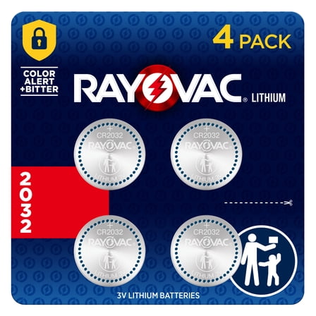 Rayovac 2032 Coin Batteries (4 Pack), CR2032 3V Lithium Batteries, Compatible with AirTag and Tile Pro Devices, Key Fobs, Watches and more