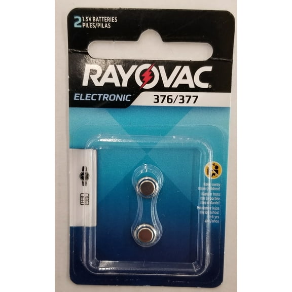 Rayovac Mercury Free 377 Silver Oxide Battery for Use in Analog or Digital Watches, Non-Rechargable 1.5 Volt 2 Pack.