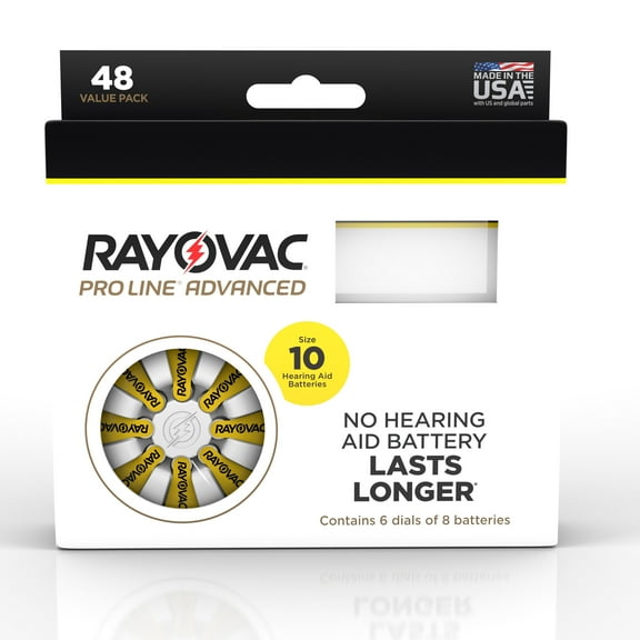 Rayovac Mercury Free Proline Advanced Size 10 Hearing Aid Batteries, Total of 48 Batteries