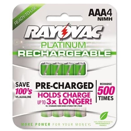 Rayovac PL7244 - Platinum Rechargeable NiMH Batteries, AAA, 4 per Pack-RAYPL7244