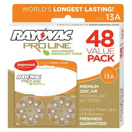 Rayovac Proline Advanced Mercury Free Hearing Aid Batteries 48/Box Size 13
