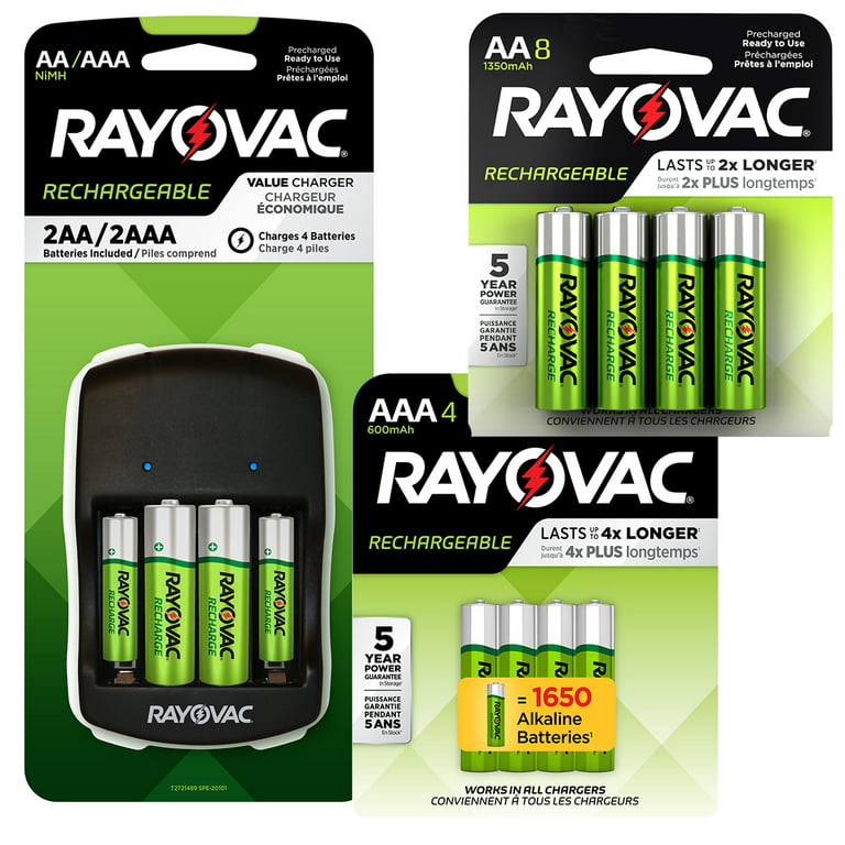 Rayovac Recharge 4 Position AA and AAA Rechargeable Battery Charger, Includes NiMh 10 AA and 6 AAA Rechargeable Batteries (Bundle) - Walmart.com