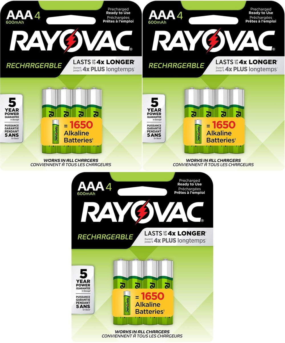 Rayovac Rechargeable 600mAh NiMH AAA Batteries 12 (3x4) Pack