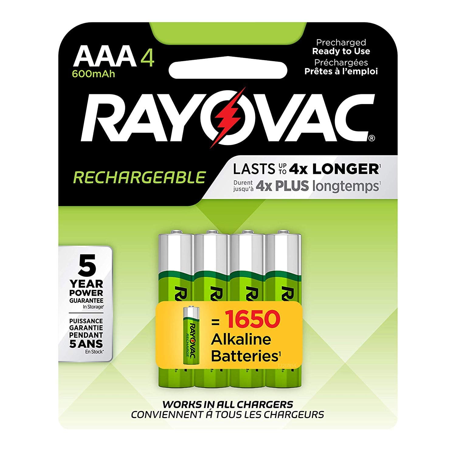 Rayovac Rechargeable 600mAh NiMH AAA Batteries 4 Pack