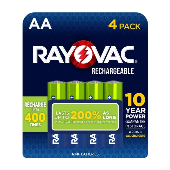 RAYOVAC Rechargeable AA Batteries (4 Pack), NiMH Double A Batteries
