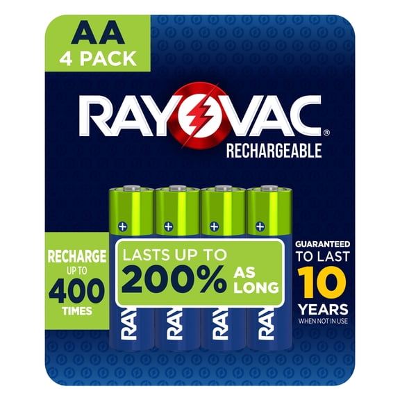 RAYOVAC Rechargeable AA Batteries (4 Pack), NiMH Double A Batteries