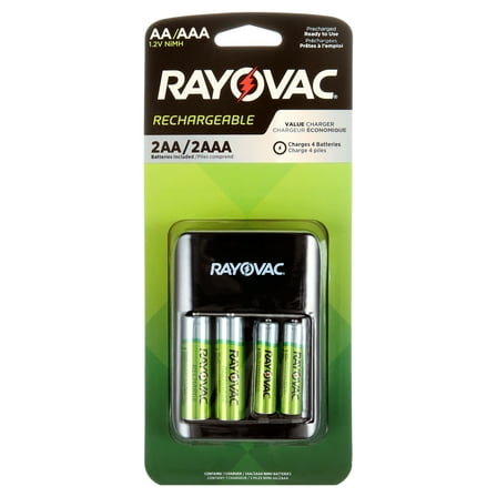 Rayovac Rechargeable Battery Charger 4-Position with 4 AA NiMH Rechargeable Batteries