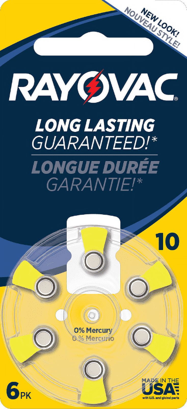 Rayovac Size 10 Hearing Aid Battery Mercury Free Batteries, 6-Pack, L10ZA-6ZM4B