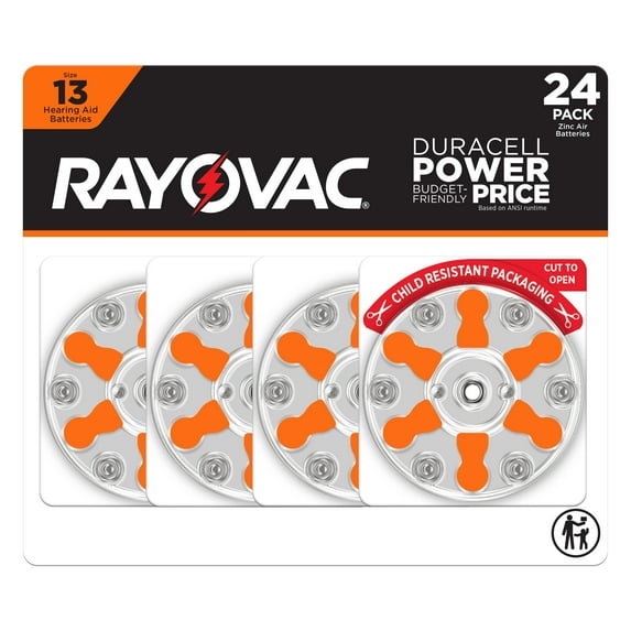 Rayovac Size 13 Hearing Aid Batteries, 24 Pack
