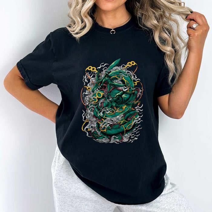 Rayquaza Poké Green Abstract Galaxy Design Short Sleeve Bodycon Dress Dynamic Swirl Background TS04