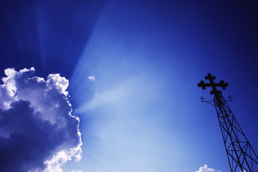 Rays Of Sunshine With Cloud And Cross Canvas Art - Peter Wilson Design Pics (34 x 22)