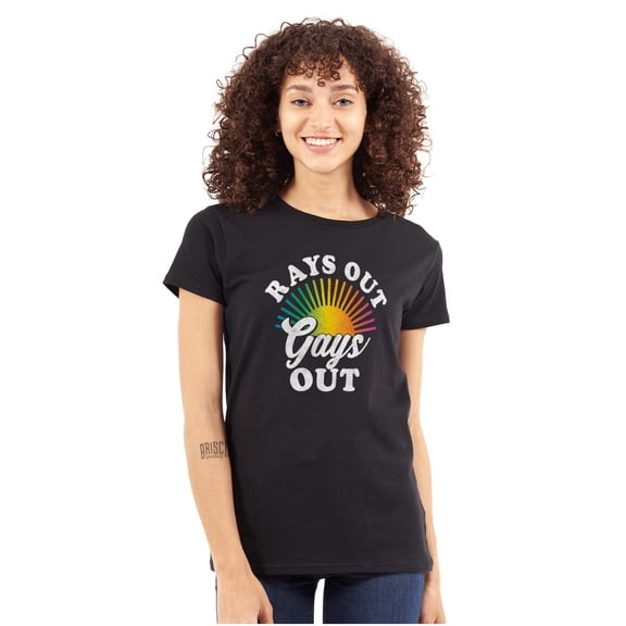 Rays Out Gays Out LGBTQ Pride Summer Womens Slim Fit Graphic Tee Brisco Brands X