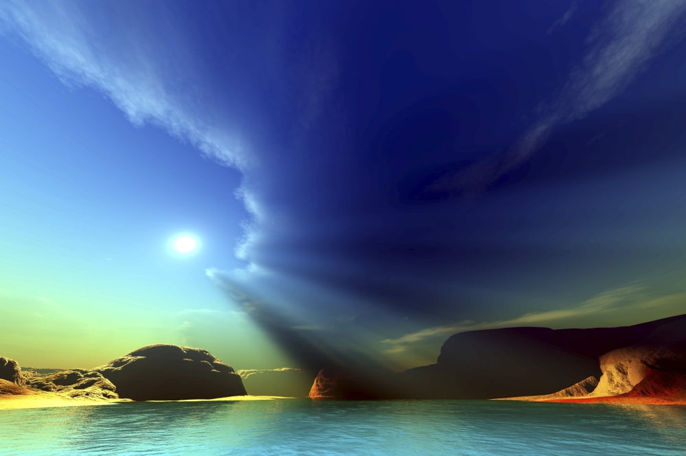 Rays from the sun shine down on this colorful seascape Canvas Art - Corey FordStocktrek Images (17 x 12)