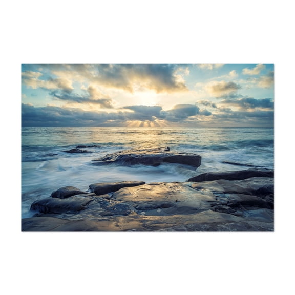Rays of Serenity - Photography Sunset Seascape Ocean Waves Coast Beach Scenic Unframed Wall Art Print 4 x 6 inches