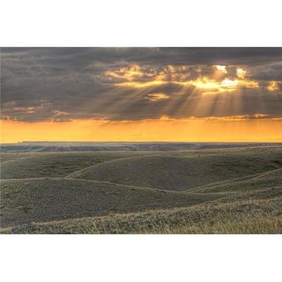 Rays of Sunset Light Between The Clouds Grasslands National Park Saskatchewan Poster Print, 17 x 11