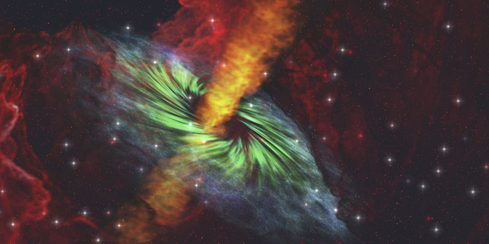 Rays of hot plasma radiate out from this black hole Canvas Art - Corey FordStocktrek Images (20 x 10)