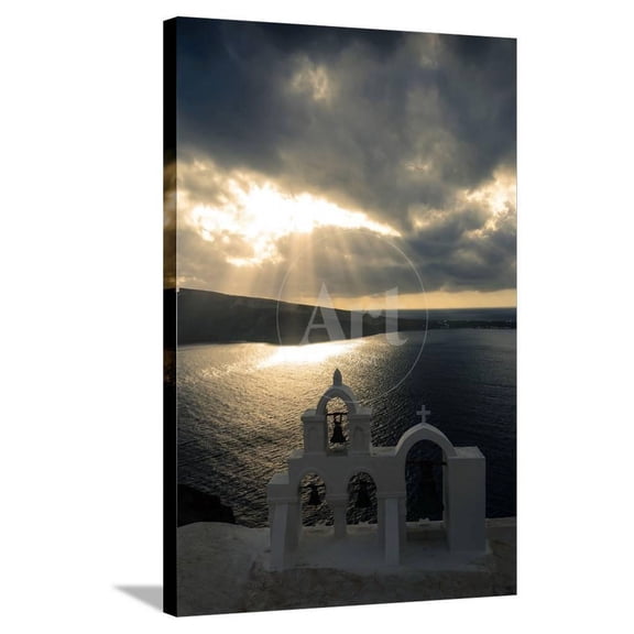 Rays through the Cloud during Sunset near Church Oia Santorini, Stretched Canvas Wall Art by NikD90 Sold by Art.Com