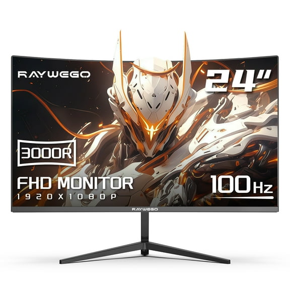 Raywego 24 Inch Curved Computer Monitor, FHD 1080P 100Hz Desktop Monitors for Computer, HDMI&VGA Ports, Eye Care