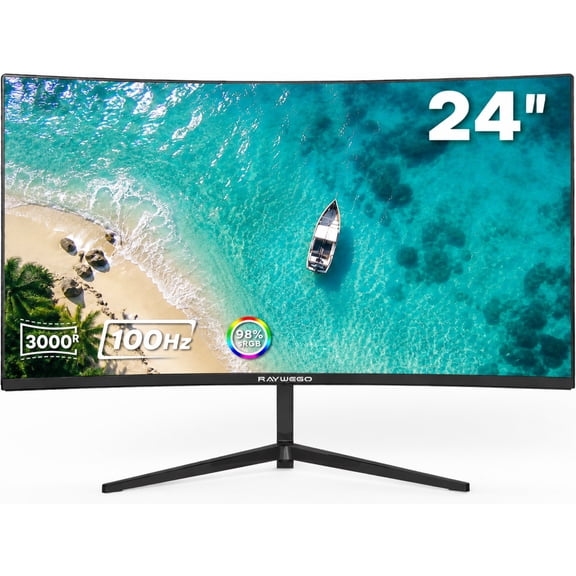 Raywego 24 inch Curved Computer Monitor, FHD 1080P 100Hz Desktop Monitors for Computer, HDMI&VGA Ports, Eye Care