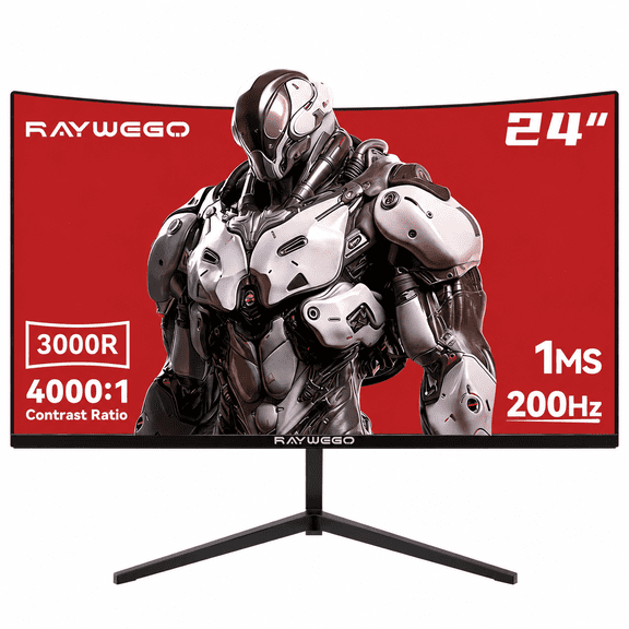 Raywego 24 Inch Curved Gaming Monitor, 200Hz 1ms FHD 1080P VESA Mountable Computer Monitor