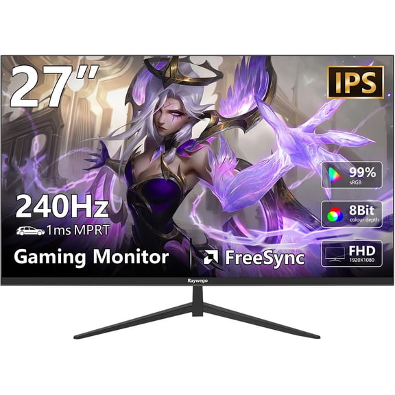 Raywego 27 Inch Gaming Computer Monitor, 240Hz, FHD 1080P Monitor, 99% sRGB,1ms MPRT, 400cd/m, AMD Freesync, Crosshair & Eye-Care Tech, Low Blue Light, HDMI 2.0 & DP 1.4, VESA(100mm x 100mm)