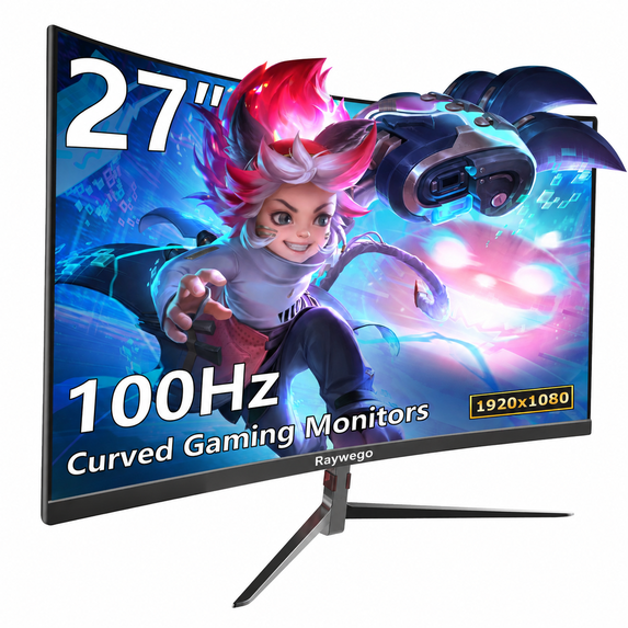 Raywego 27 Inch Curved Gaming Monitor, 100Hz FHD 1080P Frameless 1ms FreeSync