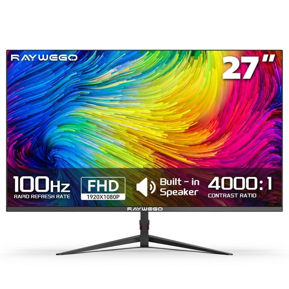 Raywego 27 inch FHD 1080P Gaming Monitor, 100Hz Computer Monitor, Built-in Speakers, Black
