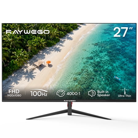 Raywego 27 inch FHD 1080P Computer Monitor, 100Hz Gaming Monitor, Built-in Speakers, Black
