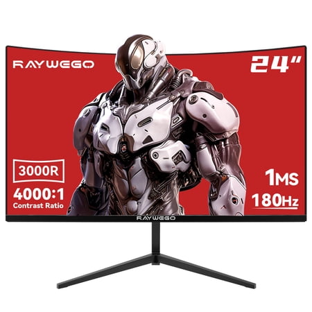 Raywego Gaming Monitor 2800R 180Hz 1ms,FHD 1920×1080P,4000:1 Contrast Ratio,with FreeSync & Eye-Care Technology, Support DP, HDMI,USB,3.5mm Port for Gaming Home Office,Wall Mount Install