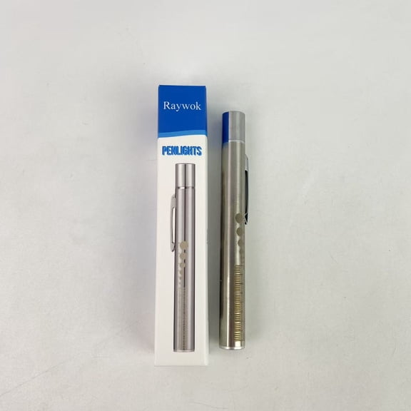Raywok Penlights, Reusable LED Penlight for Students Doctors Nurses with 2 LED Sources, USB Rechargeable, Extra Warm Light Bulb, Pocket Clip(Silver,1 Piece)